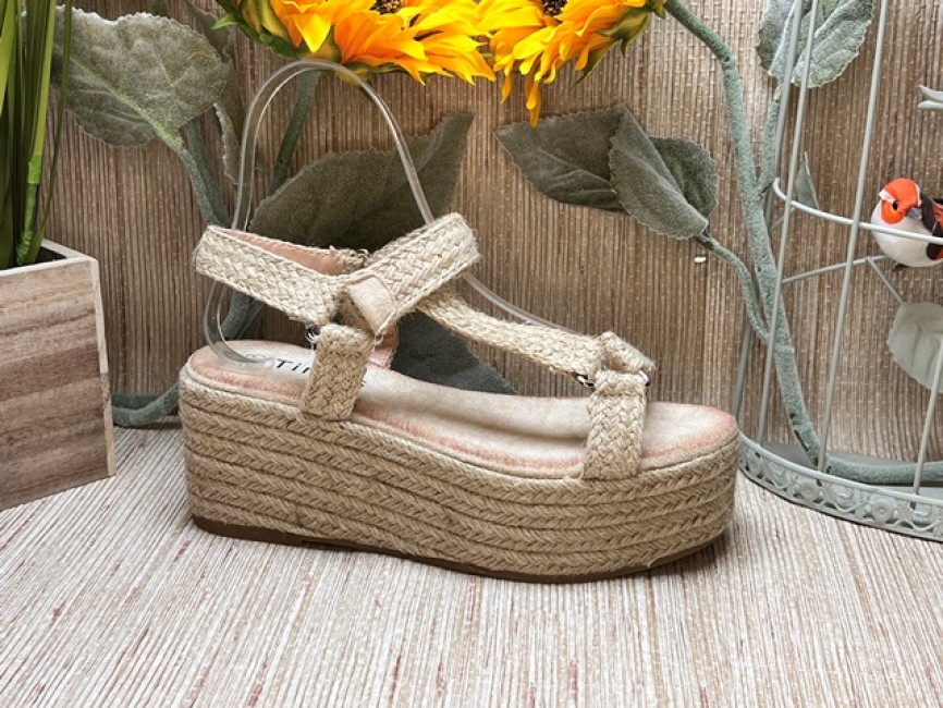 SANDALIA PLATAFORMA ESPARTO TIRAS BIO BEIGE Zapa10 Zapatos Low Cost