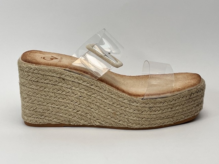 SANDALIA CUÑA ESPARTO TIRAS VINILO TRANSPARENTE Zapa10 Zapatos