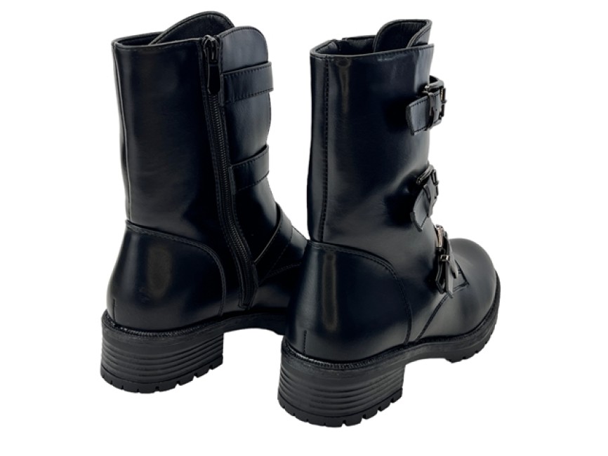 BOTA BIKER CAÑA MEDIA HEBILLAS CREMALLERA NEGRA Zapa10 Zapatos