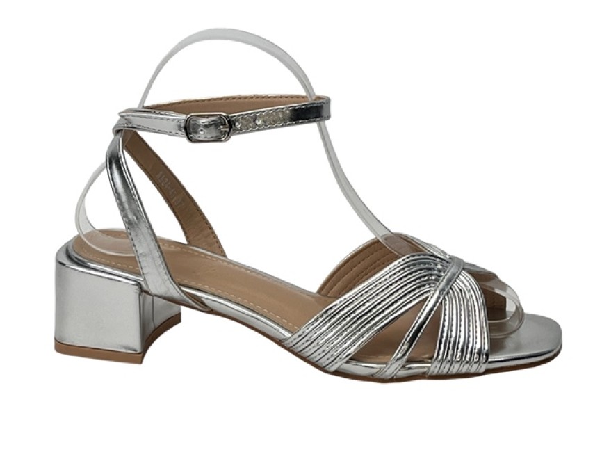 SANDALIA TACÓN BAJO PULSERA TOBILLO PLATA Zapa10 Zapatos Low Cost