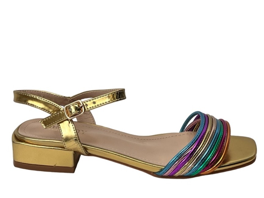 SANDALIA TACON BAJO TUBULAR ORO MULTICOLOR Zapa10 Zapatos Low Cost