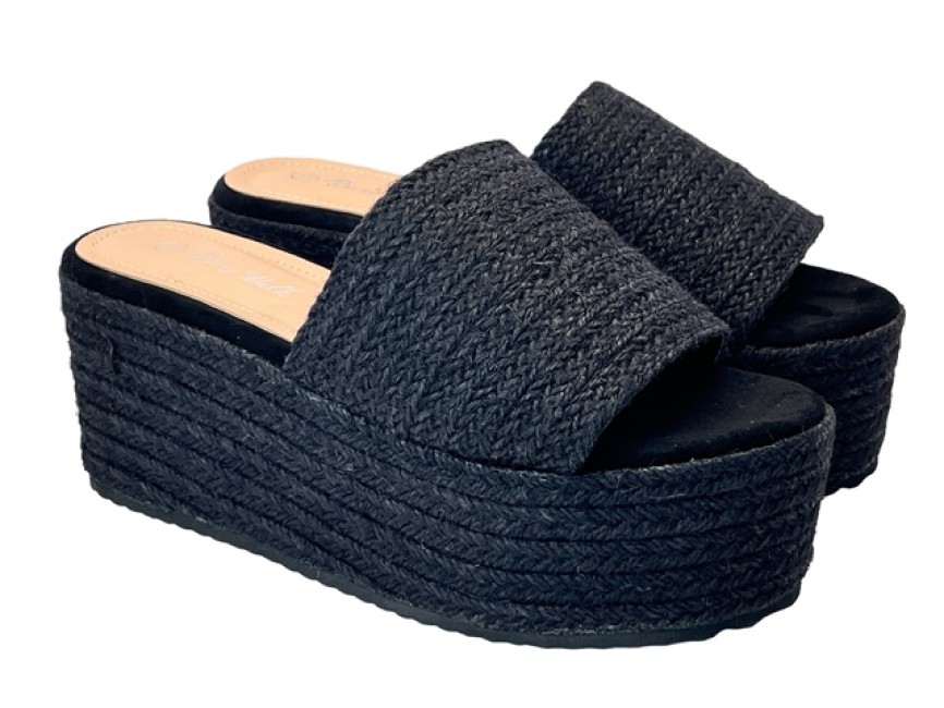 Prathima Hospitals Sandalia Plataforma Esparto Negra Sandalia