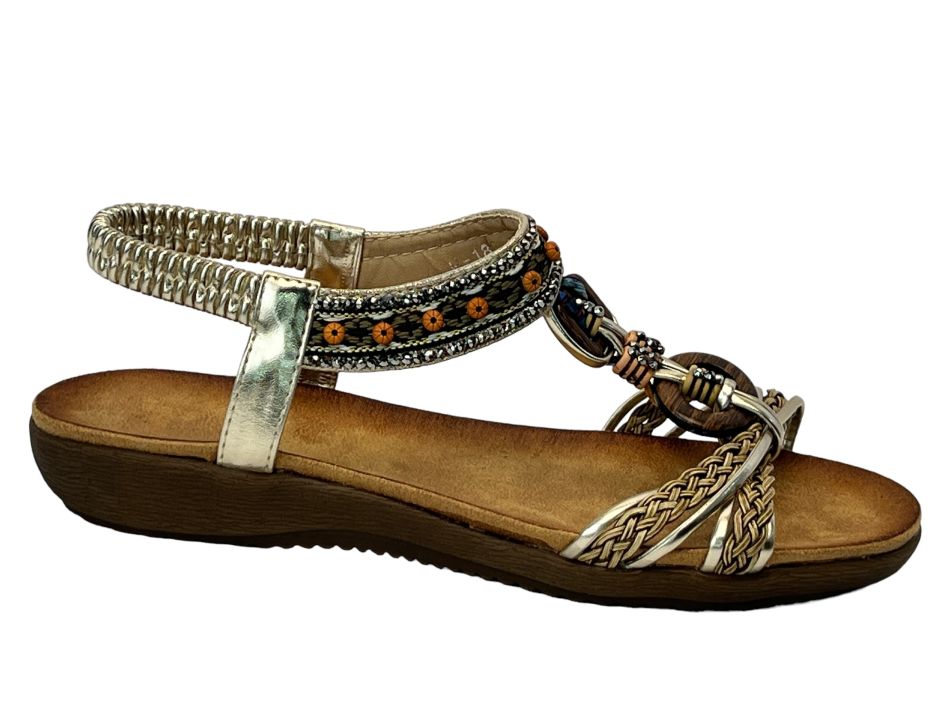 SANDALIA PLANA TIRAS HIPPIE ORO Zapa10 Zapatos Low Cost