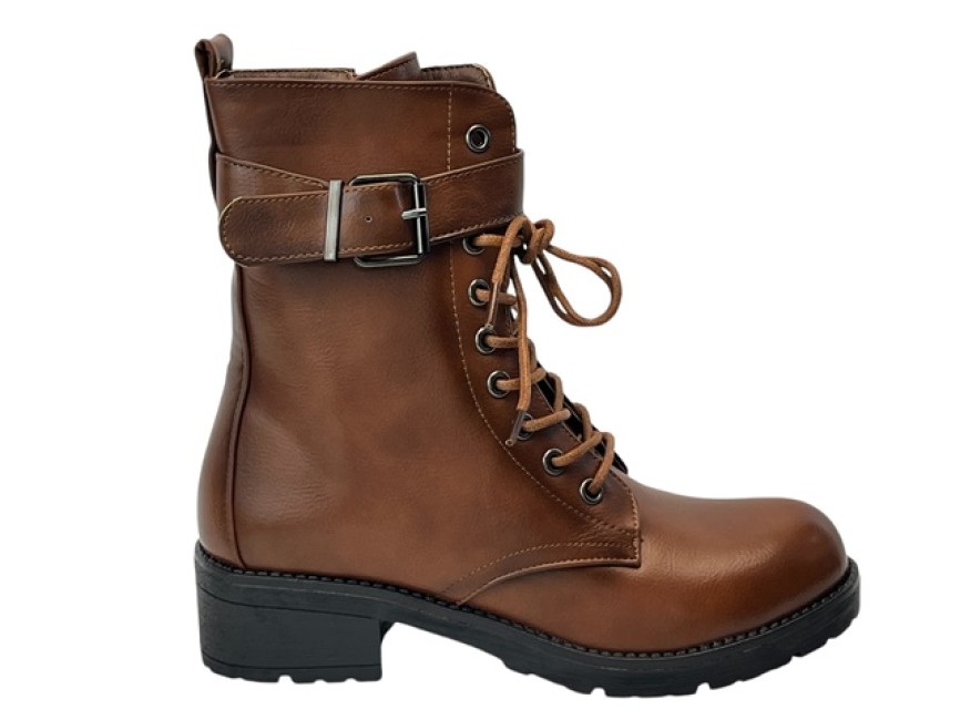 BOTIN MILITAR HEBILLA CORDONES CREMALLERA CAMEL Zapa10 Zapatos