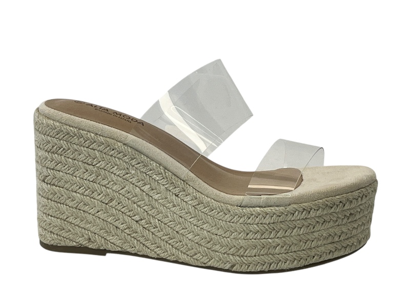 CUÑA ESPARTO PLATAFORMA ZUECO TIRAS VINILO BEIG Zapa10 Zapatos